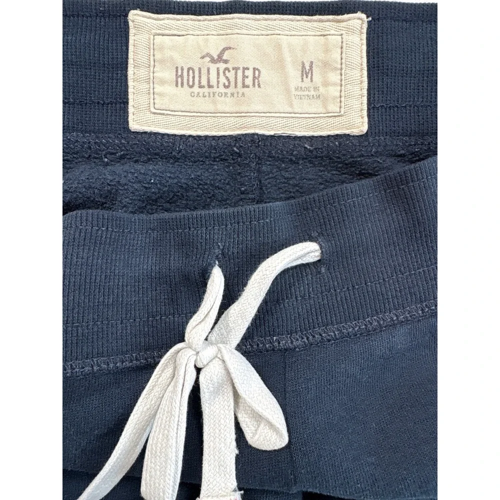 Hollister Y2K Navy Blue Fleece Joggers Embroidered Logo Drawstring Sweatpants M - Picture 2 of 7